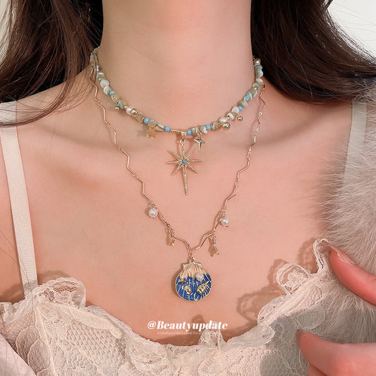 Minimalist Star-Shaped Shell Necklace with Gold Plating for Women, Delicate Clavicle Chain for Beach Vacation and Everyday Wear