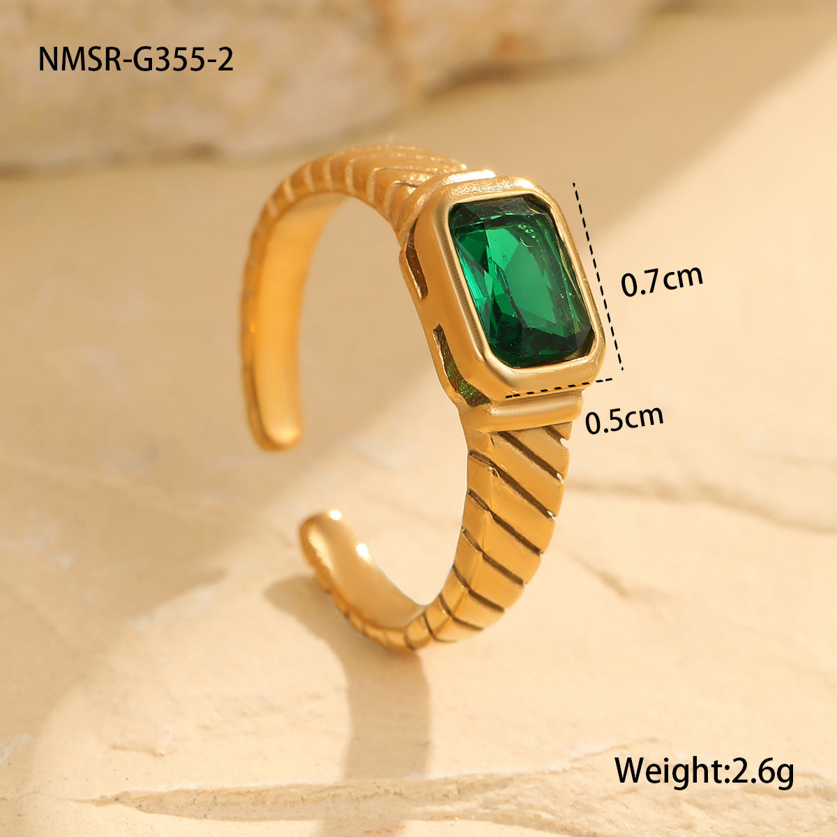 Anillo cuadrado de circonita geométrica vintage de acero inoxidable con chapado en oro de 18 quilates para mujer