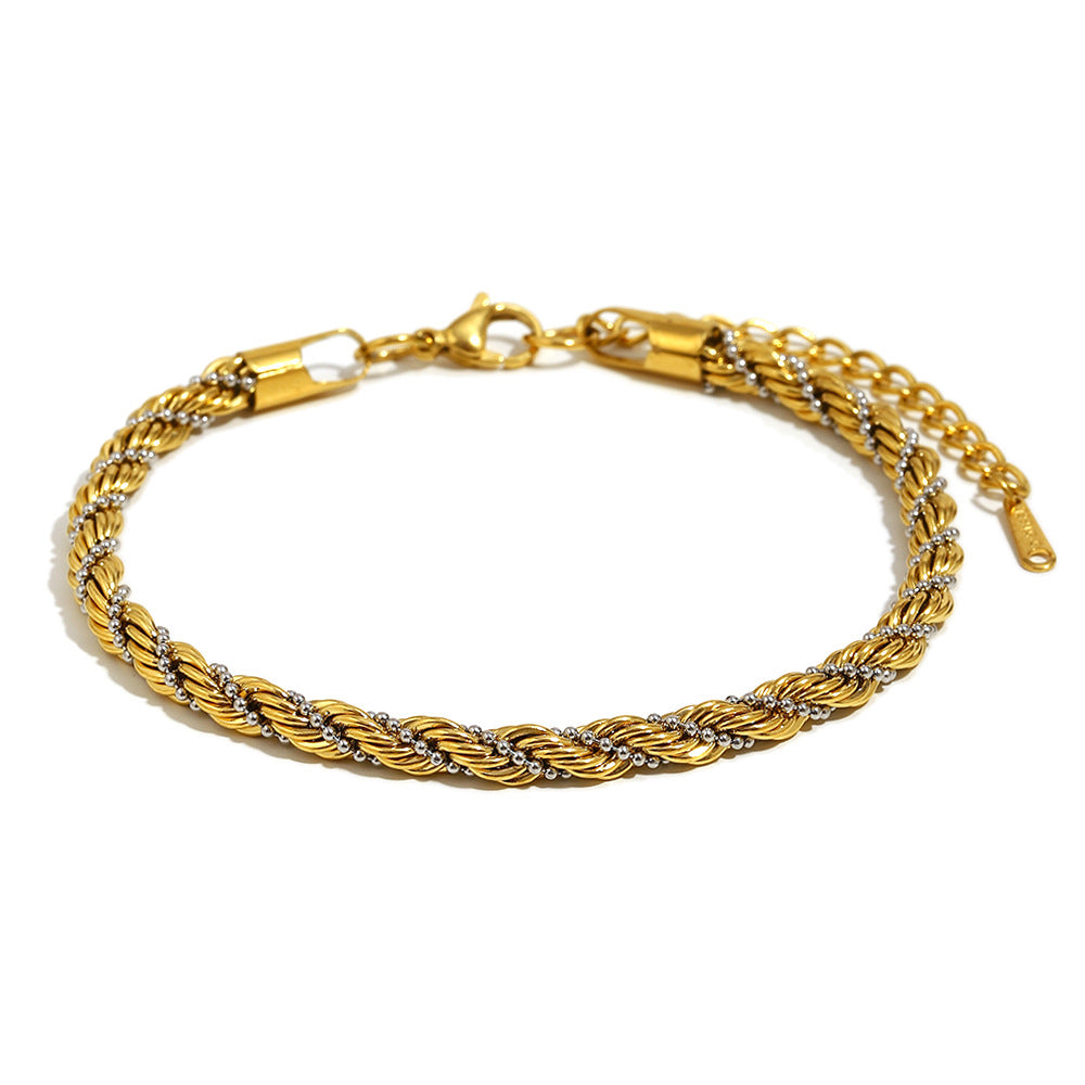 Fashionable Minimalist Geometric Stainless Steel Plated 18K Gold Braided Anklet for Women