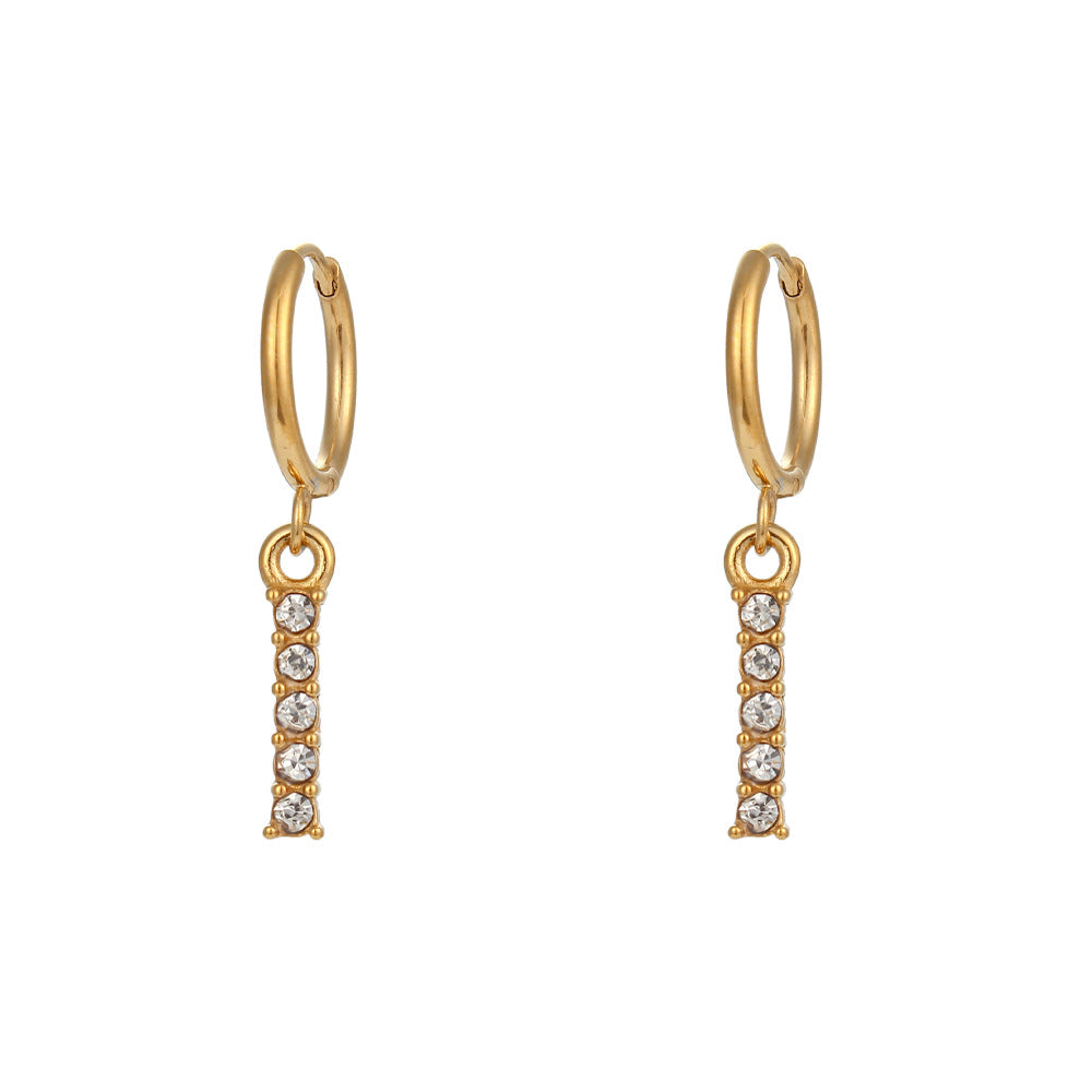 Minimalist Fashion Letter Earrings for Women Stainless Steel with 18K Gold Plating and Micro-Pave Zirconia