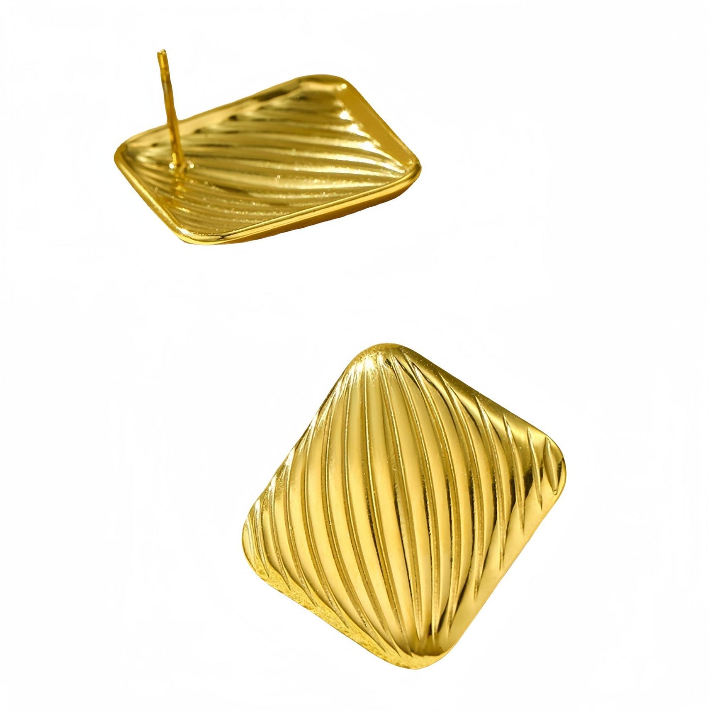 Pendientes de aro geométricos vintage de acero inoxidable con textura de onda y diseño hueco para mujer