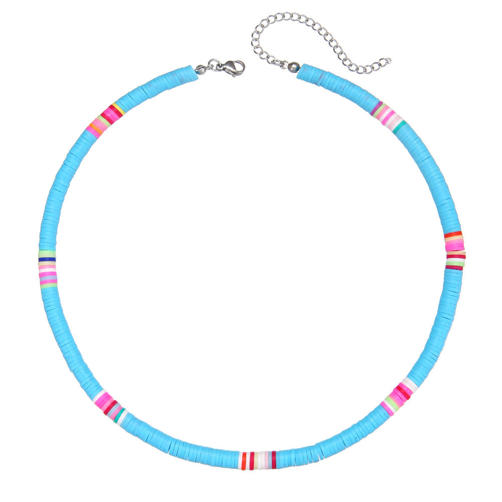 Bohemian Geometric Wood and Resin Beaded Necklace with Alloy Pendant on Cable Chain for Unisex