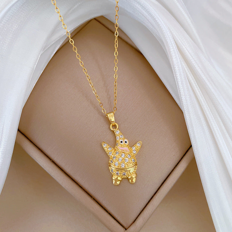 Collar con colgante de estrella de mar geométrica minimalista en acero de titanio con detalles de diamantes de imitación para mujer y hombre