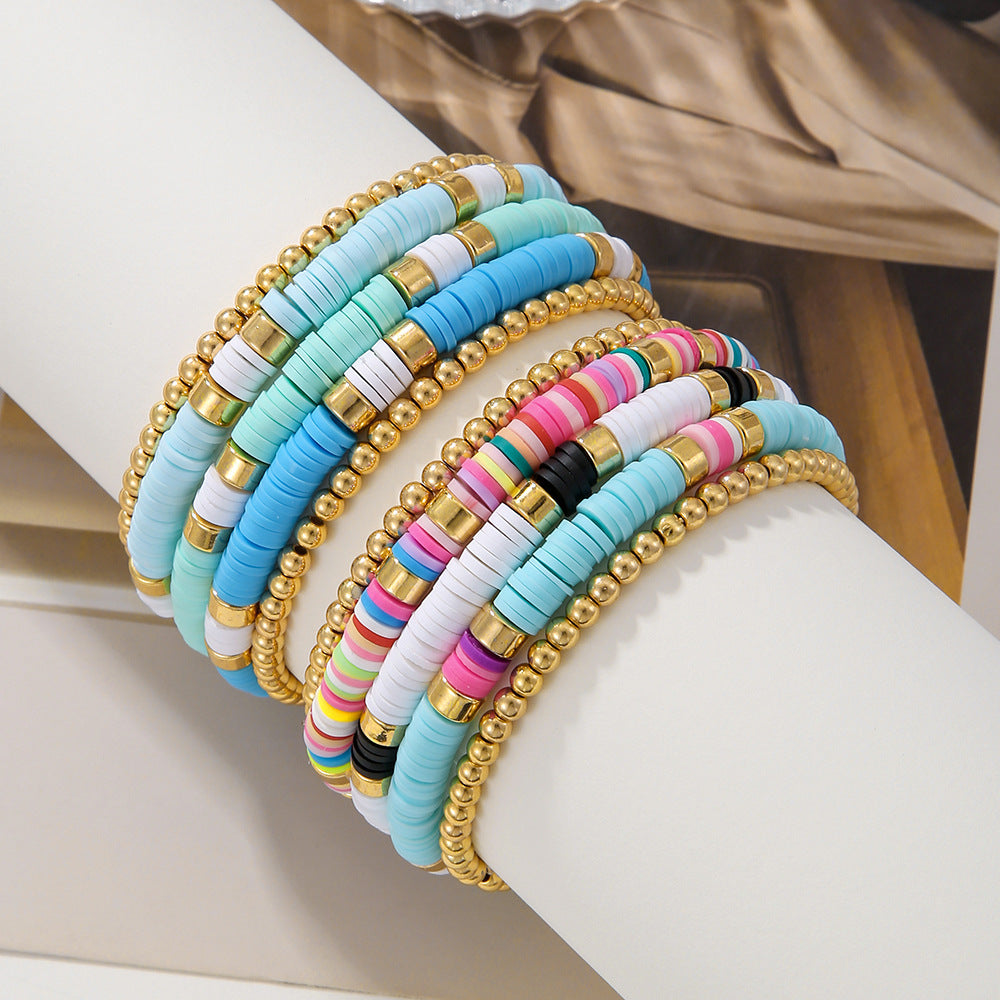 Bohemian Colorful Geometric Round Resin Beaded Bracelet for Unisex