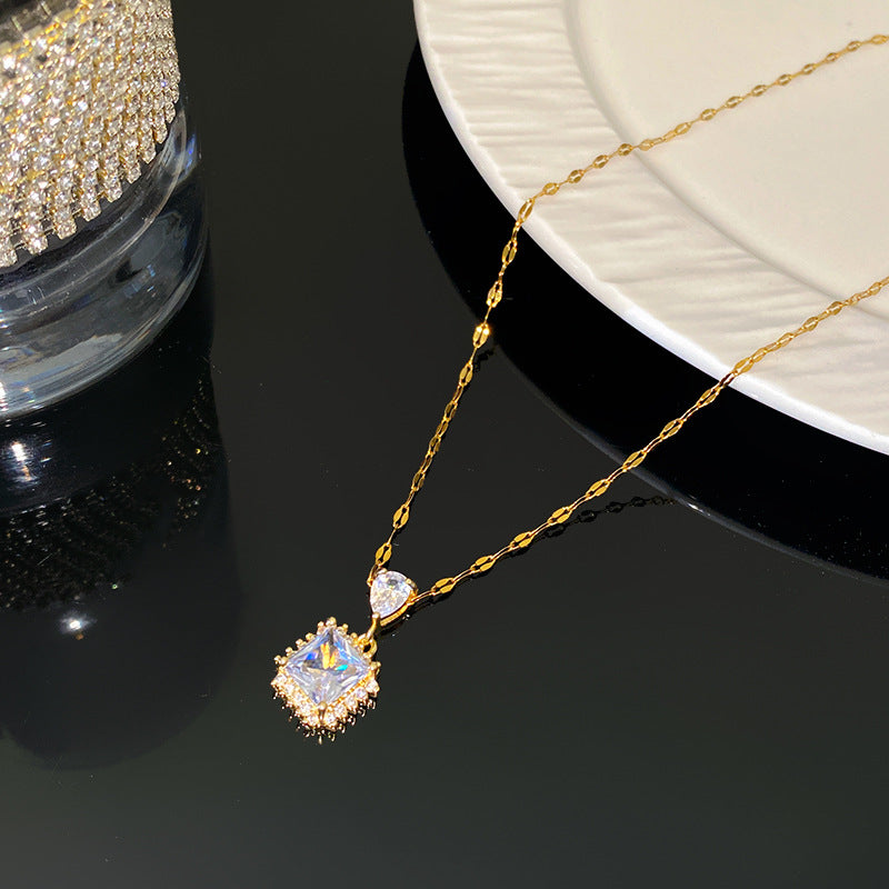 Minimalist Luxury Geometric Cubic Zirconia Plated Titanium Steel Necklace for Unisex