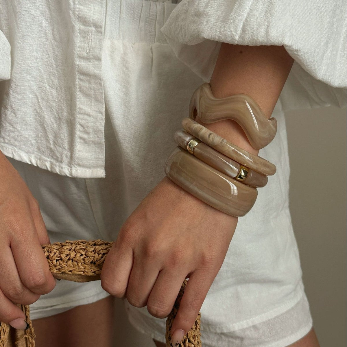 Vintage Geometric Drip Oil Acrylic Beaded Curved Tube Stacking Bracelet Set