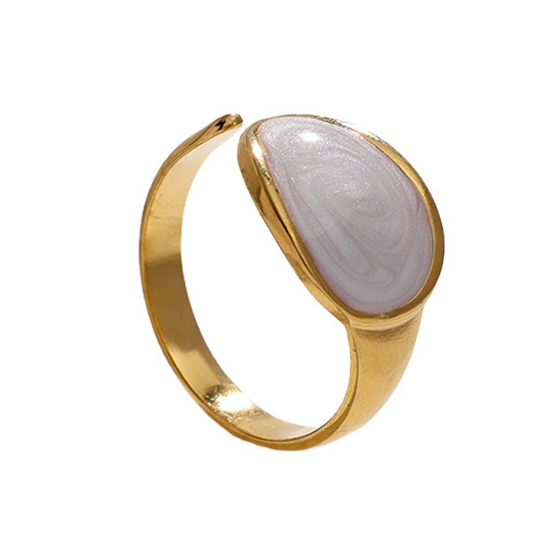 Minimalist Geometric Titanium Steel Adjustable Open Ring for Women with Plated Finish and Enamel Detail