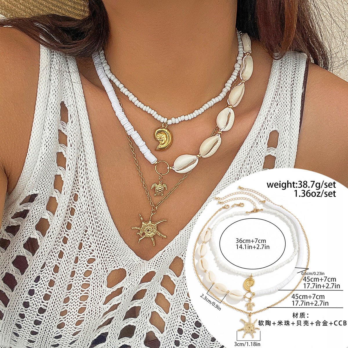 Sweet Star Geometric Zinc Alloy Plated Necklace with Turquoise and Beads for Women