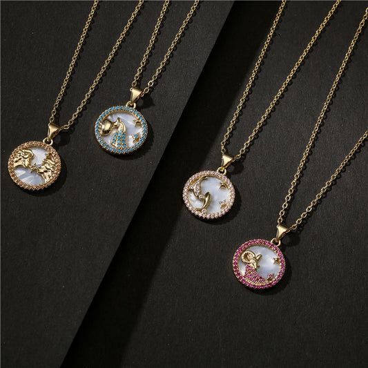 Collar Colgante Geométrico Minimalista con Base de Cobre Bañada en Oro y Circonitas de Colores Microincrustadas