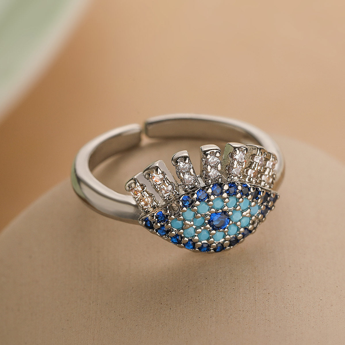 Minimalist Geometric Evil Eye Ring for Women in Brass with Gold Plating and Micro-Pave Zirconia