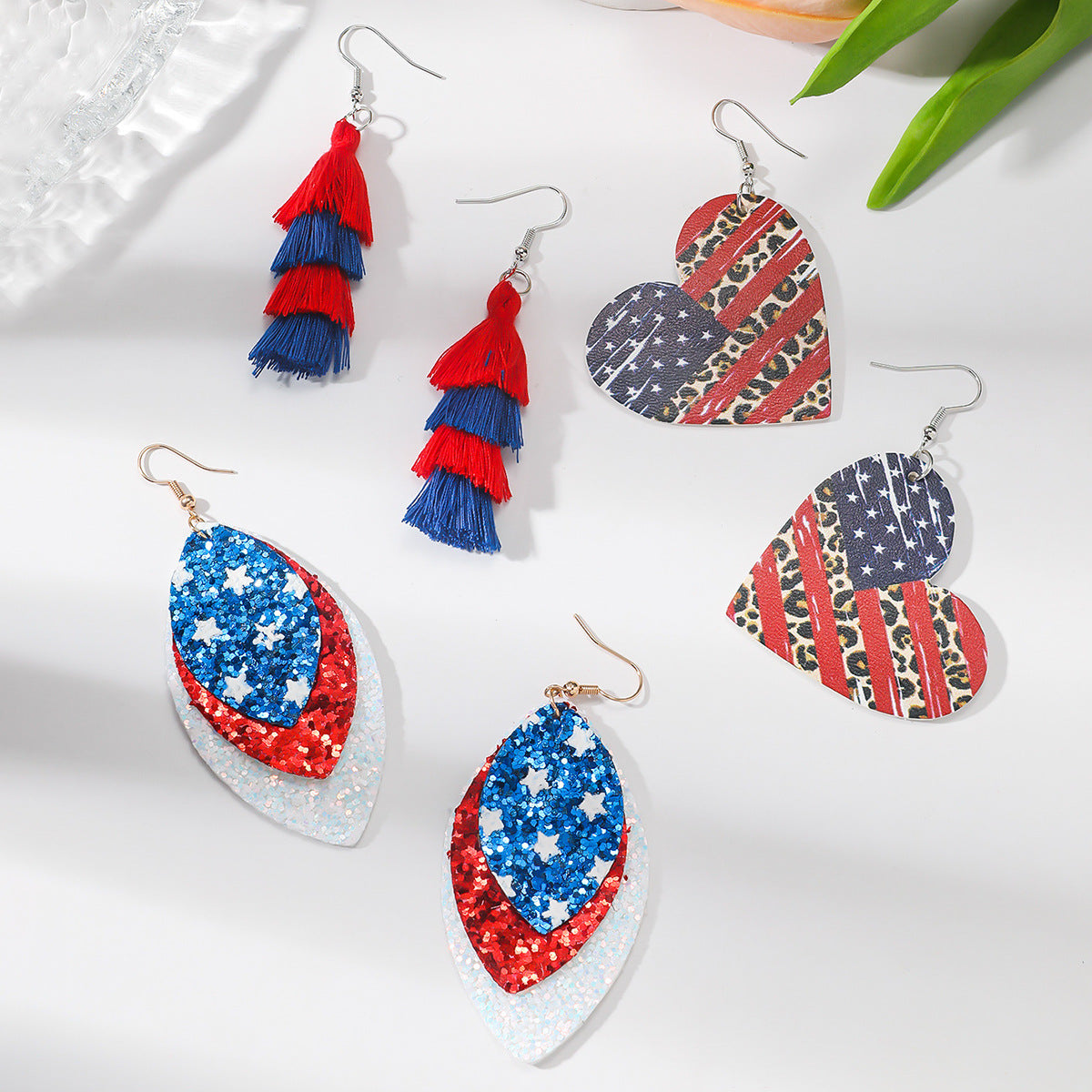 Striped Star Butterfly Heart Geometric Rhinestone Inlay Alloy Earrings Unisex