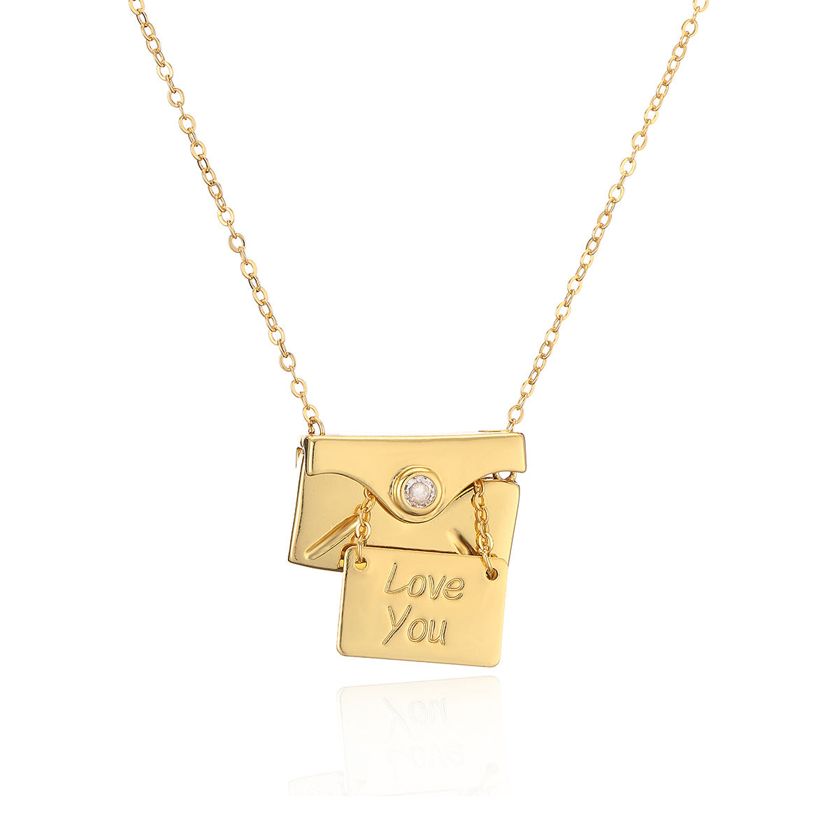 Minimalist Geometric Envelope Pendant Necklace for Women with Copper Base and Real Gold Plating Adjustable Locket Chain