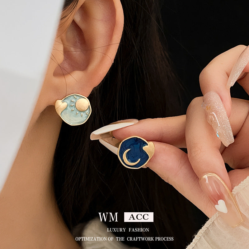 Orecchini a perno geometrici smaltati in lega stile francese vintage con perni in acciaio da donna