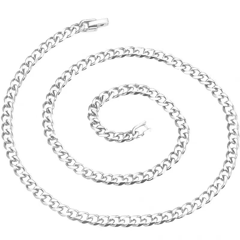 Hip-hop Geometric Round Titanium Steel Plated Cuban Link Chain Necklace for Men