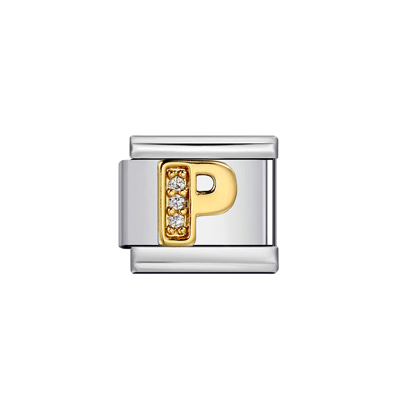 Gold Plated Stainless Steel Letter Charm Bar Bracelet DIY Modular Detachable Unisex