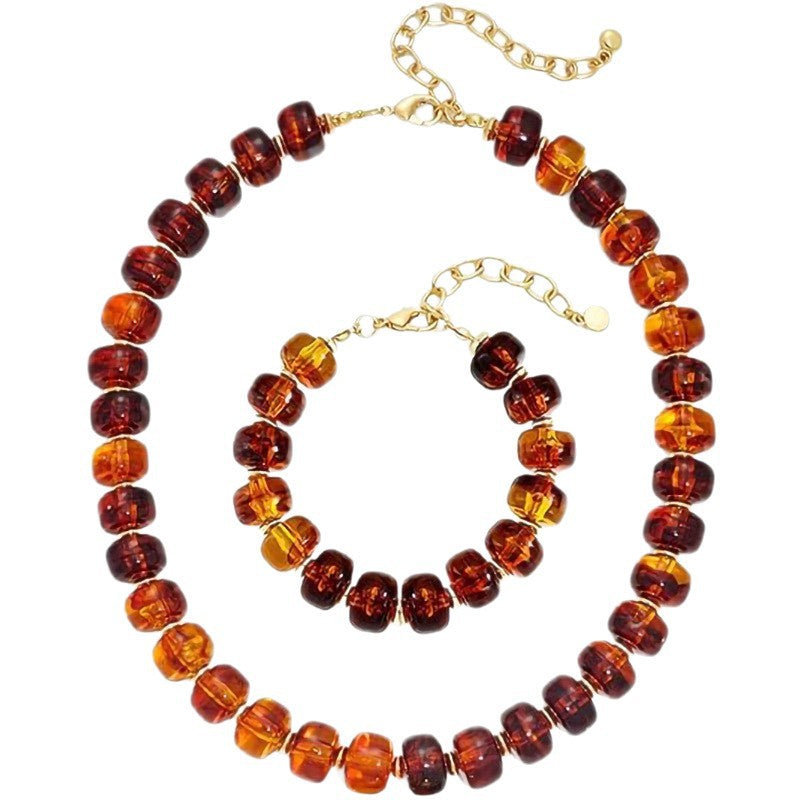 Casual Geometric Crystal Resin Acrylic Beaded Necklace Set for Women