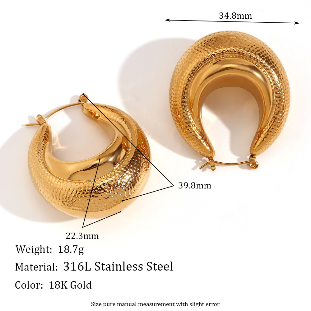 Vintage-Inspired Peanut-Shaped Stainless Steel Earrings with 18K Gold Plating for Women