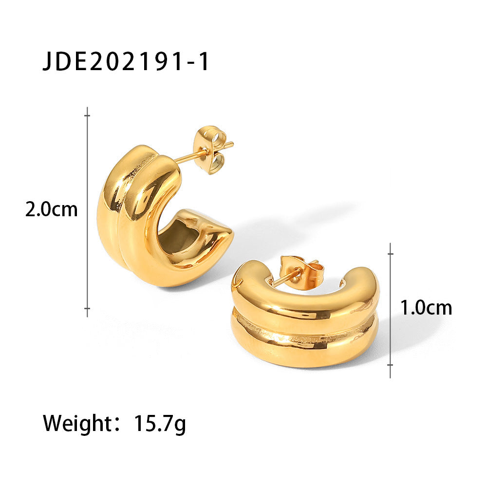 Pendientes de aro doble geométricos de moda, de acero inoxidable chapado en oro de 18K, bicolor, para mujer