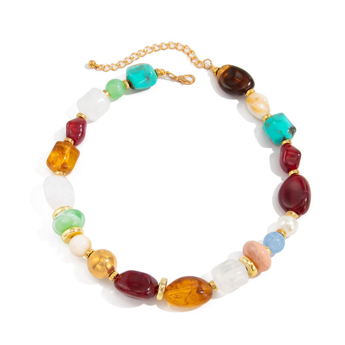Vintage Geometric Oval Resin and Imitation Pearl Beaded Necklace for Women