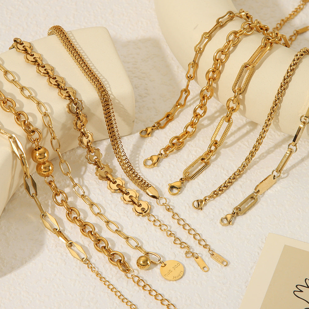 Punk Style Geometric Stainless Steel Handmade Chain Bracelet with 18K Gold Plating