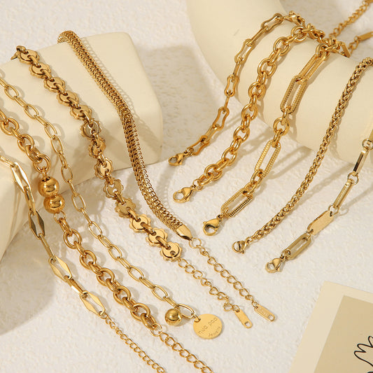 Bracciale a catena fatto a mano in acciaio inossidabile con placcatura in oro 18 carati stile Punk geometrico
