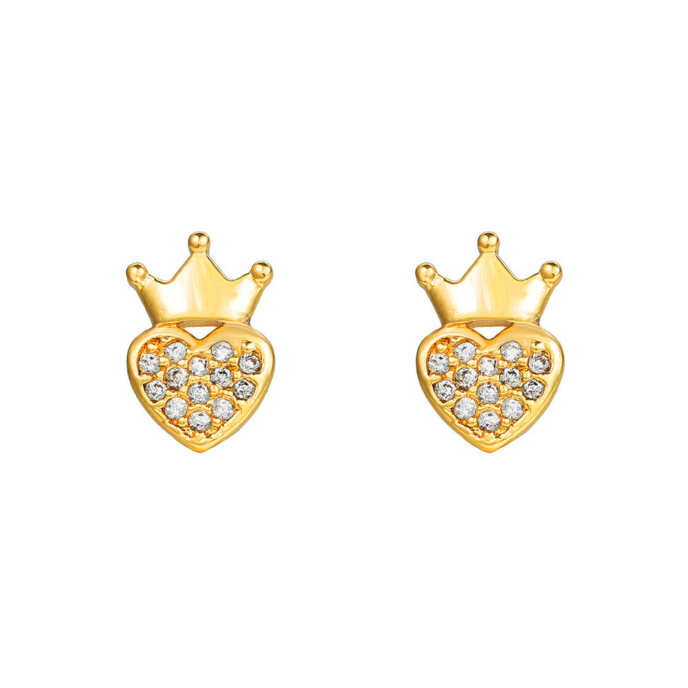 Streetwear Brass Inlaid with Cubic Zirconia Heart Cross Stud Earrings for Women