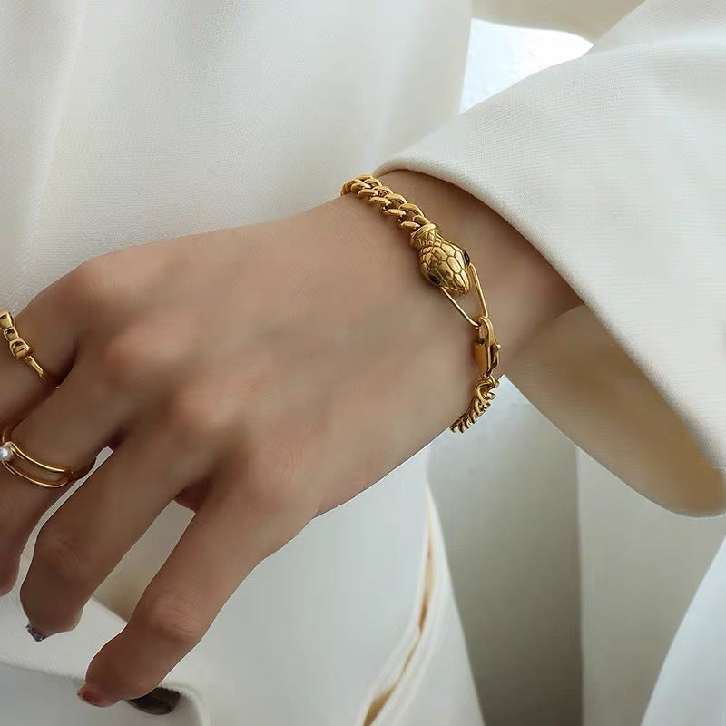 Minimalist Luxury Snake-Shaped Titanium Steel Anklet and Bracelet Set with Plated Finish for Unisex Wear