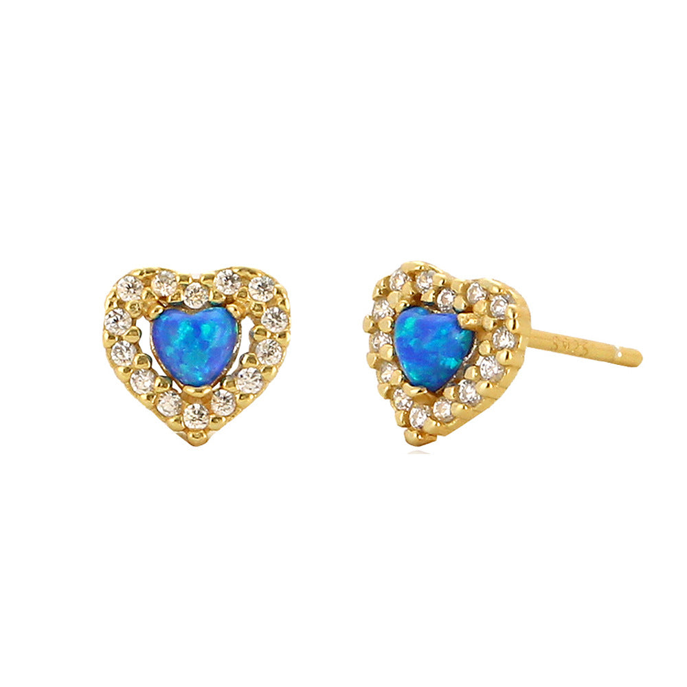 Minimalist Heart-Shaped S925 Sterling Silver Stud Earrings with Rhinestone Inlay, Dainty Fresh Ear Jewelry for Women