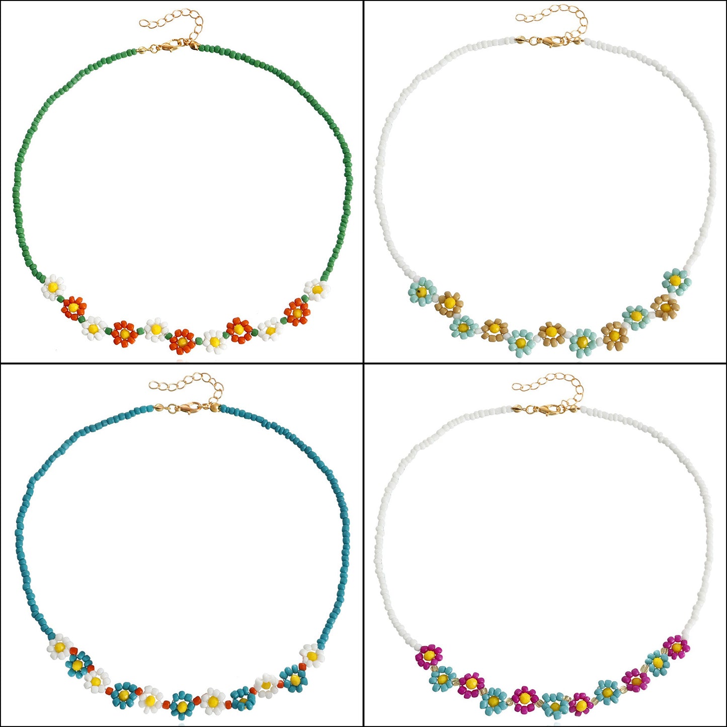 Bohemian Daisy Beaded Necklace with Geometric Pendant in Alloy with Electroplating for Women