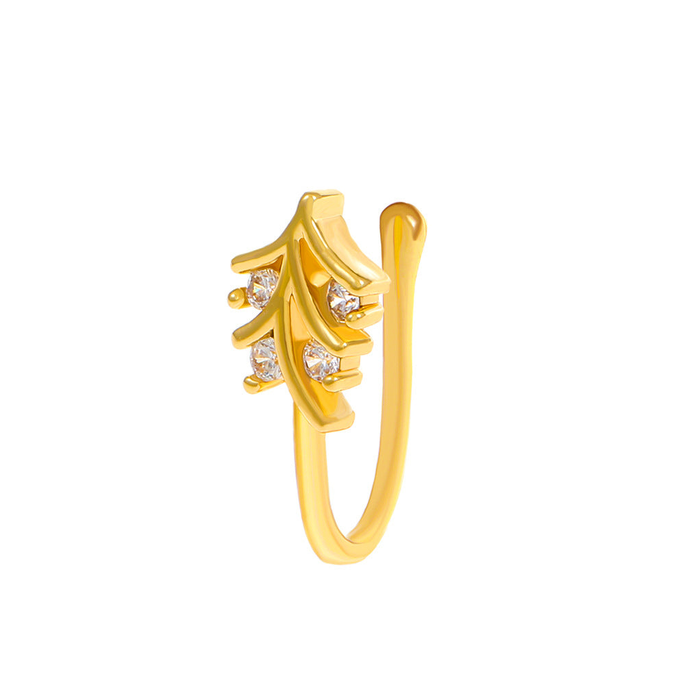 Clip per il naso a forma di U con stella e cuore placcata in rame vintage con zirconia cubica