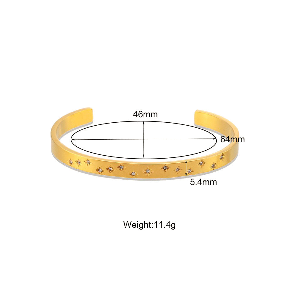 Bracciale minimalista da donna in acciaio al titanio con forma a ottagramma e intarsio in zircone rotondo, polsino in acciaio inossidabile elettroplaccato
