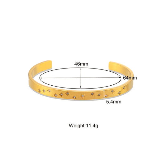 Bracciale minimalista da donna in acciaio al titanio con forma a ottagramma e intarsio in zircone rotondo, polsino in acciaio inossidabile elettroplaccato