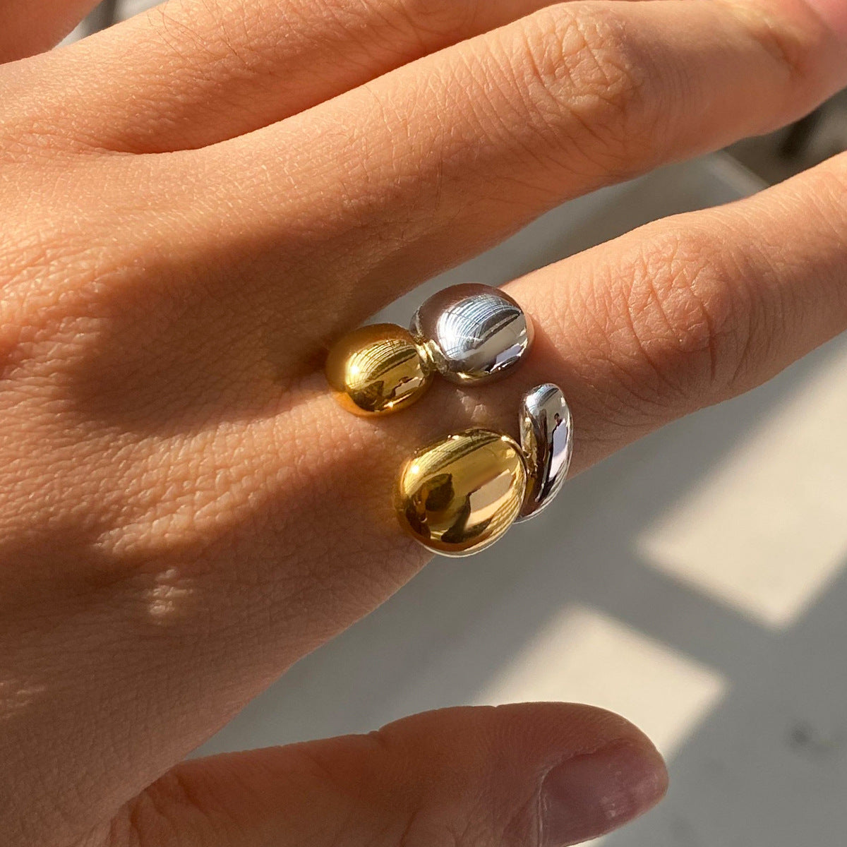 Geometric Plated Stainless Steel Ring for Women