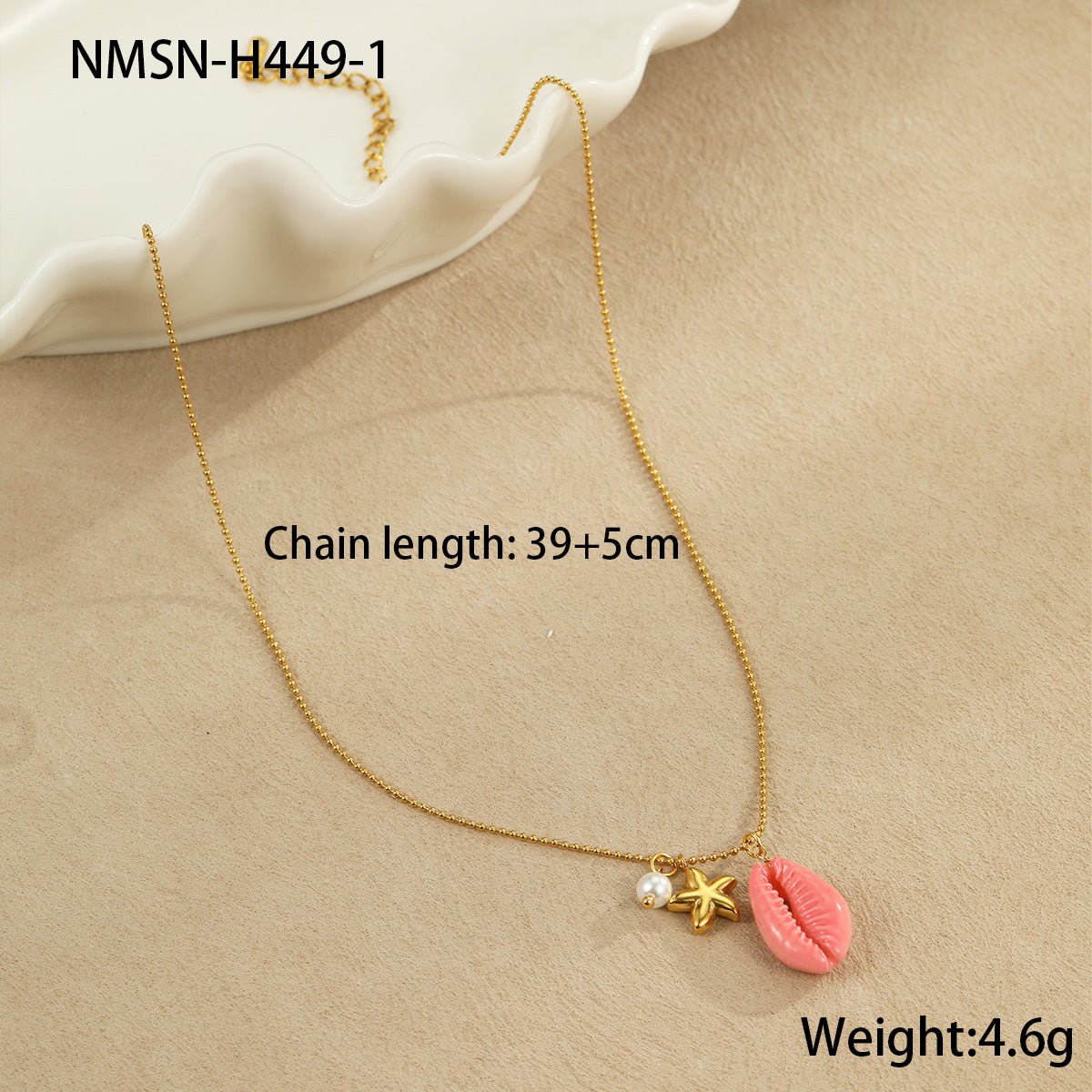 Collana con pendente a conchiglia da donna, ispirata all'oceano, alla moda, in acciaio inossidabile placcato oro 18 carati, design geometrico, lunghezza regolabile