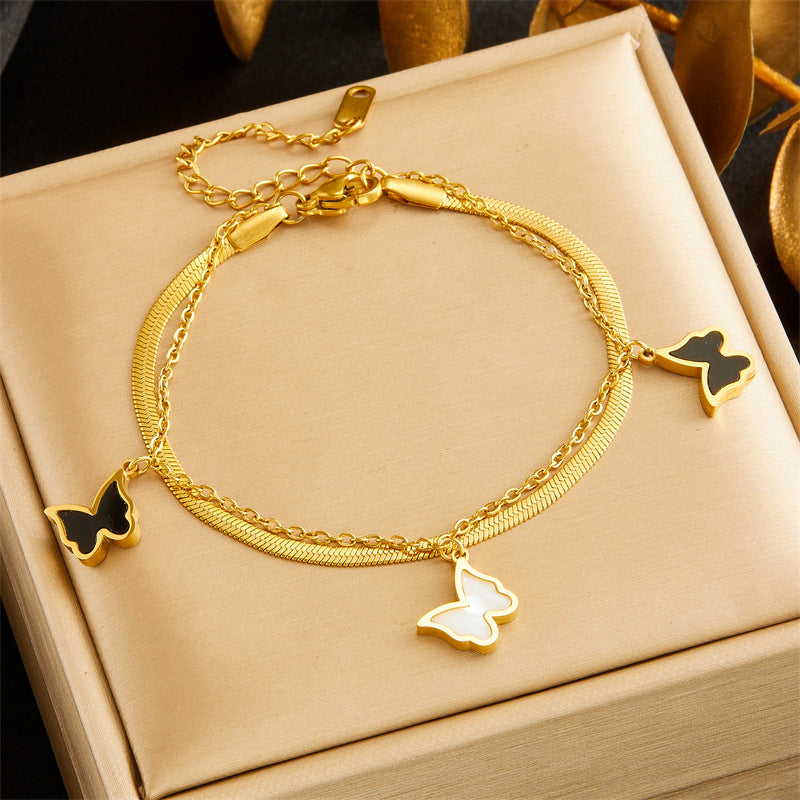 Bracciale di lusso da donna in acciaio inossidabile placcato a forma di cuore, stella o farfalla
