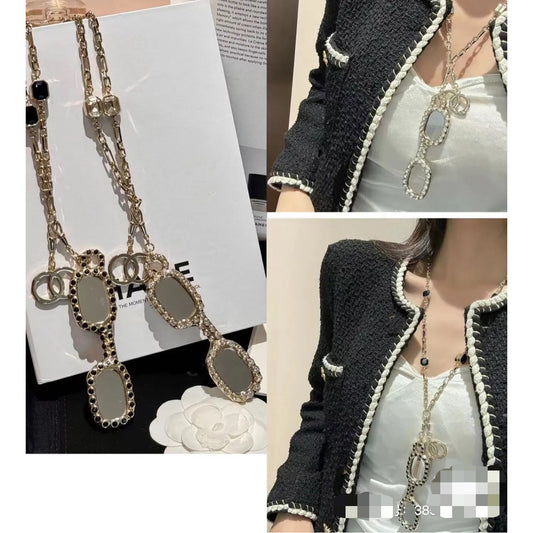 Luxury Gold Plated Brass Letter Crystal Glasses Pendant Necklace for Women