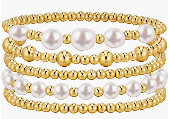 4mm 6mm Round Acrylic Beaded Stretch Bracelet Set for Women Unisex
