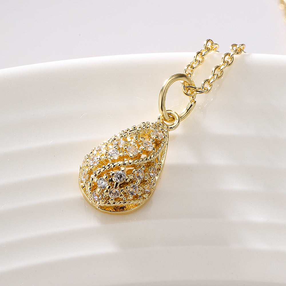 Elegant French-Style Geometric Pendant Necklace for Women with Zircon Accents on Copper Chain