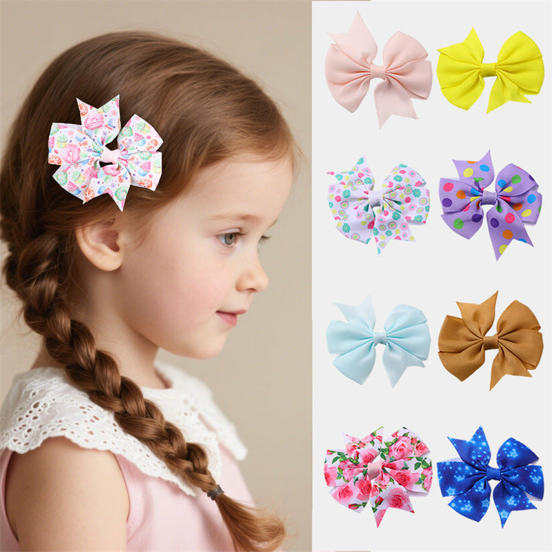 Natural Style Bow-Shaped Hair Clip Set for Girls with Duckbill Clasp and Ruffled Mesh Fabric in Pink, Plastic Resin Hair Accessories