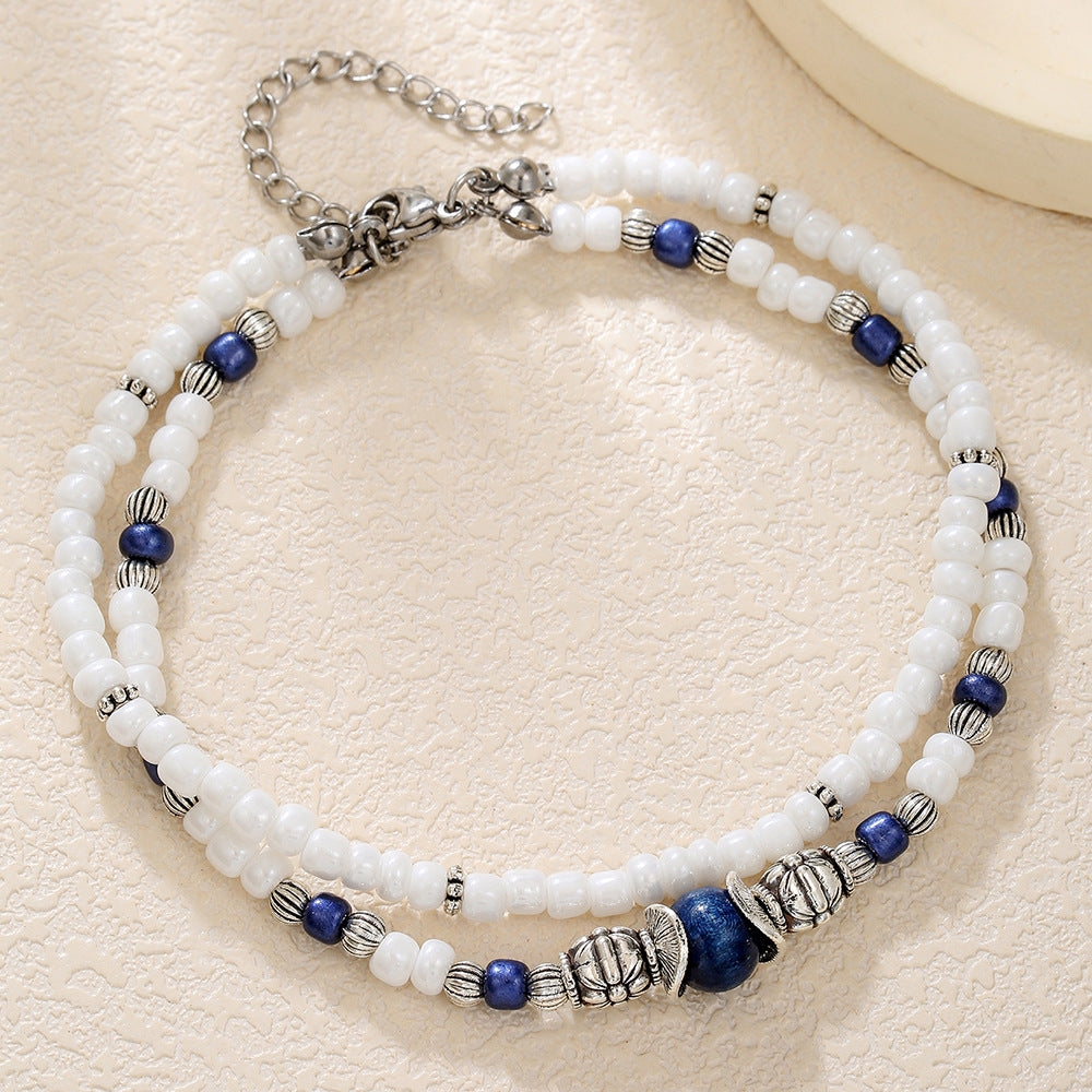 Sweet Hip-hop Geometric Alloy Seed Bead Anklet for Women