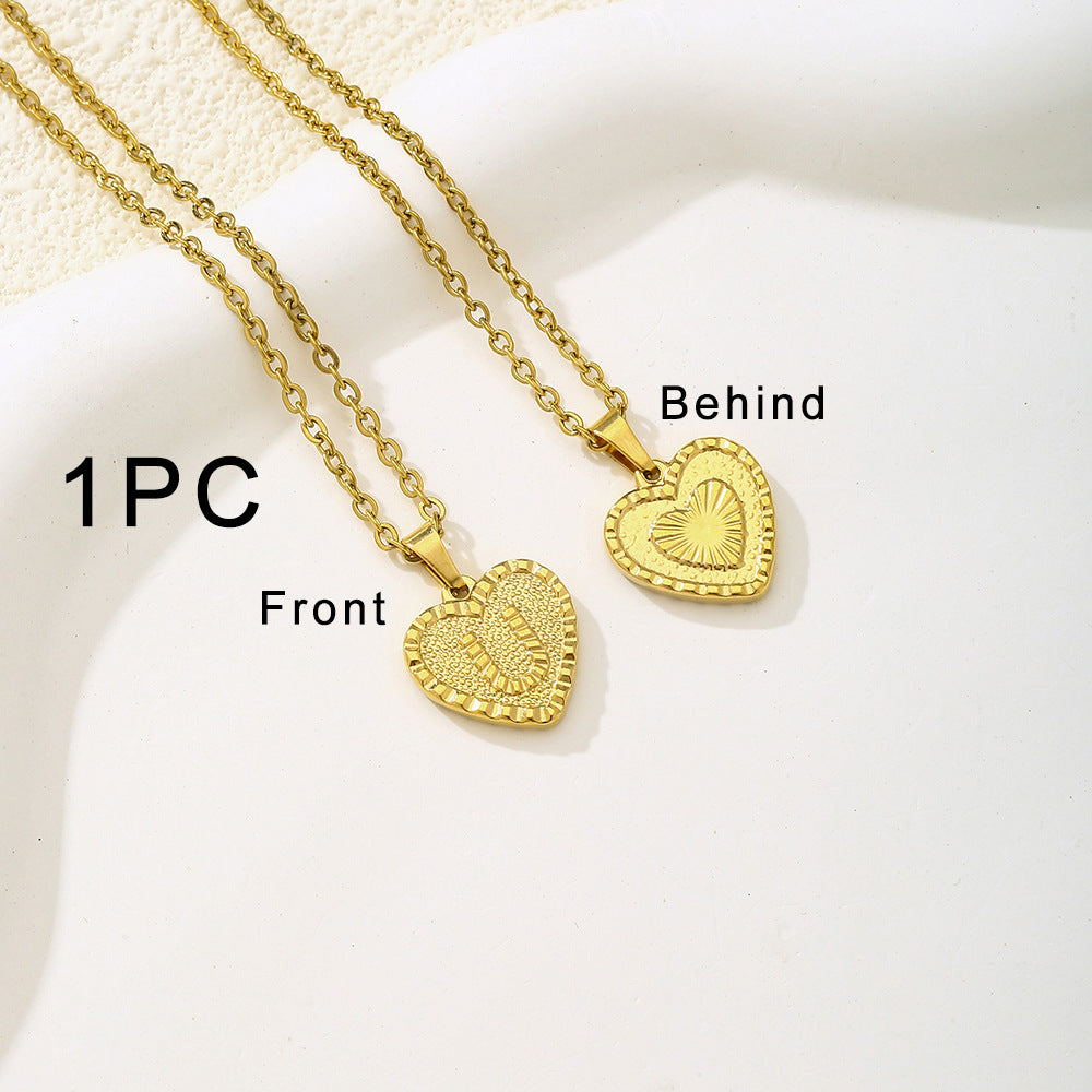 Elegante collana con ciondolo a forma di cuore in acciaio inossidabile con lettera, per donna, finitura placcata, stile catena O