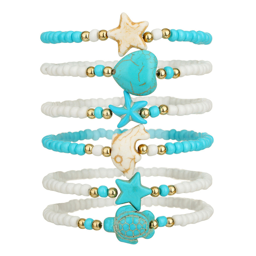 Bohemian Turquoise Heart Starfish Turtle Beaded Bracelet for Women with Miyu Beads