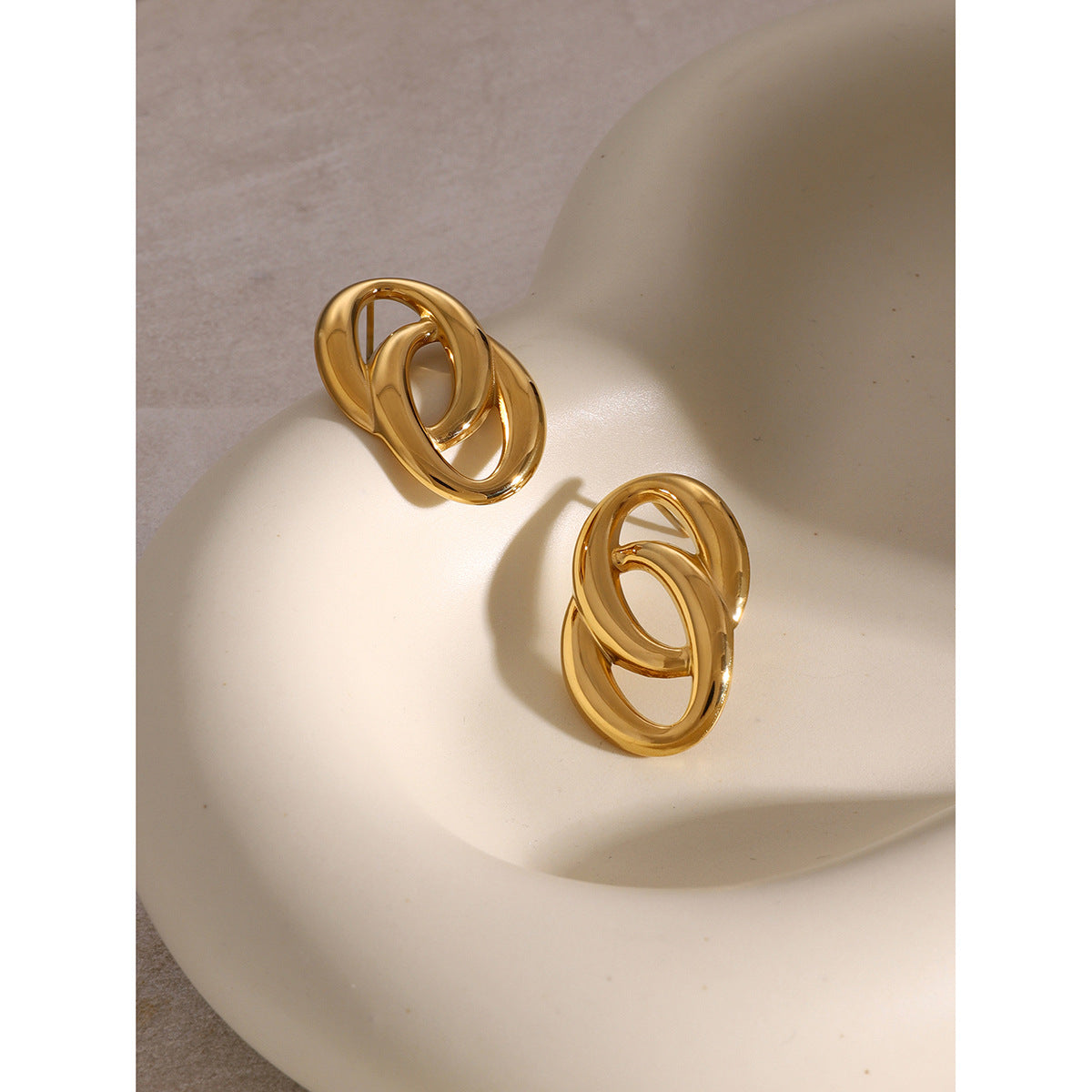 Minimalist 18K Gold Plated Geometric Double Round Hoop Earrings Stainless Steel