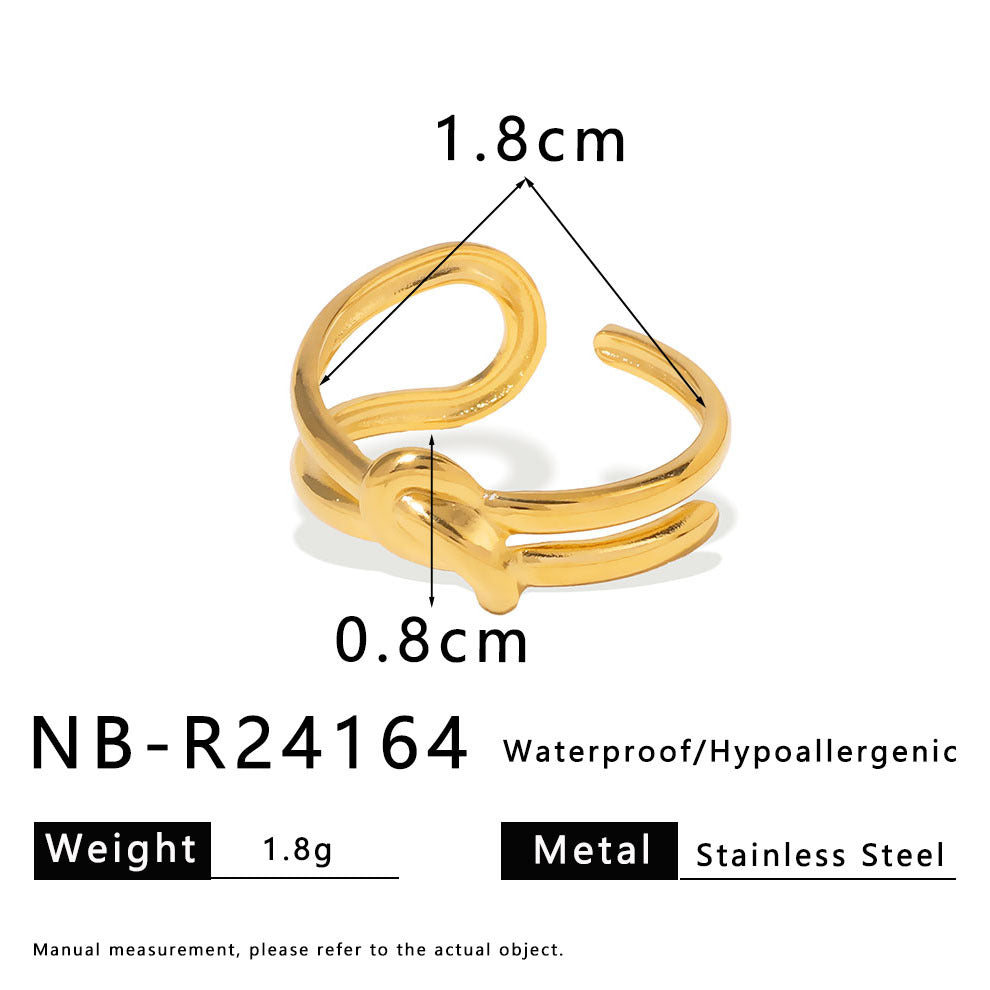 Minimalist Knot-Shaped Stainless Steel Ring with Gold Plating for Unisex Wear
