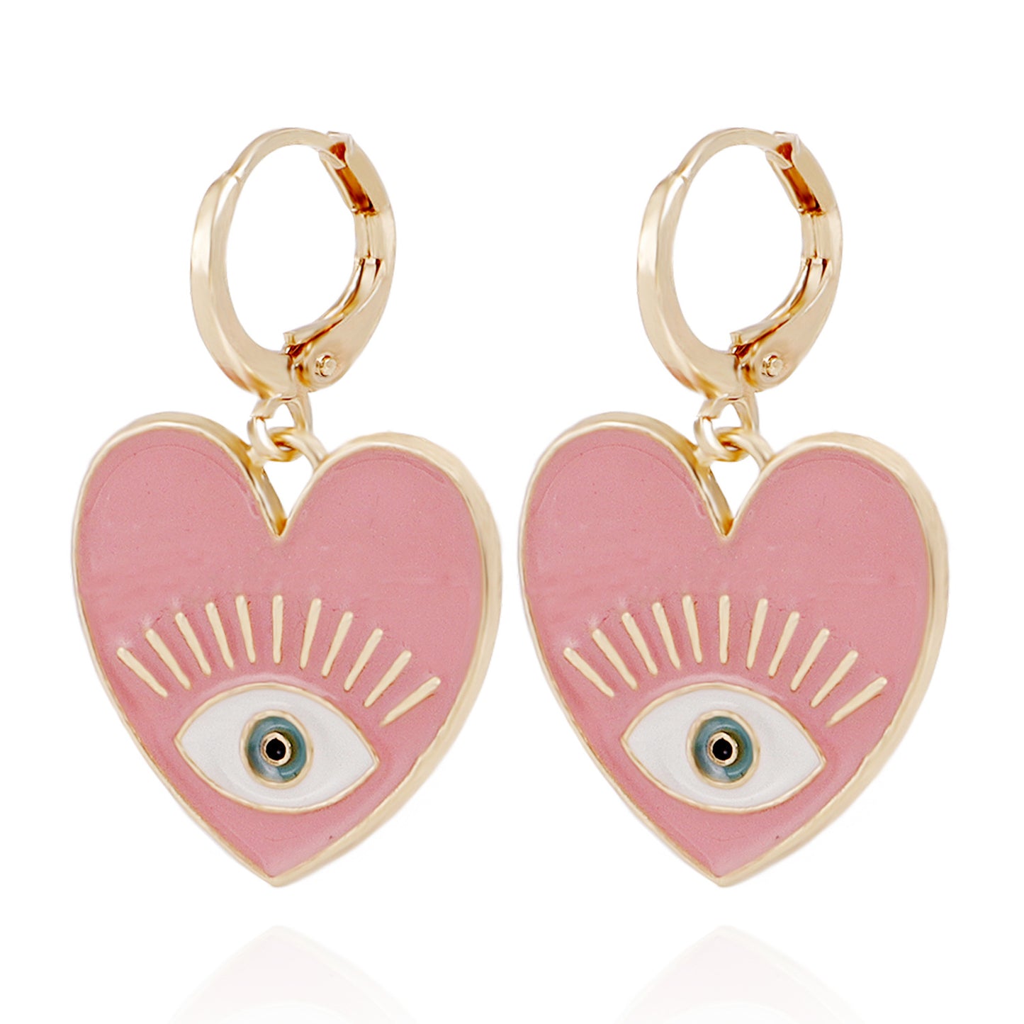 Pendientes Dulces en Forma de Corazón de Ojo de Demonio de Aleación con Acabado Galvanizado para Mujer