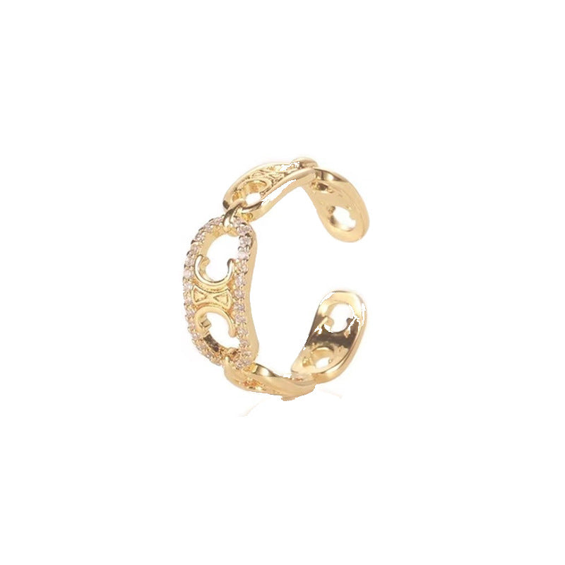 Minimalist Adjustable Hollow-Out Letter-Shape Ring for Women Made of Brass with Plating Finish