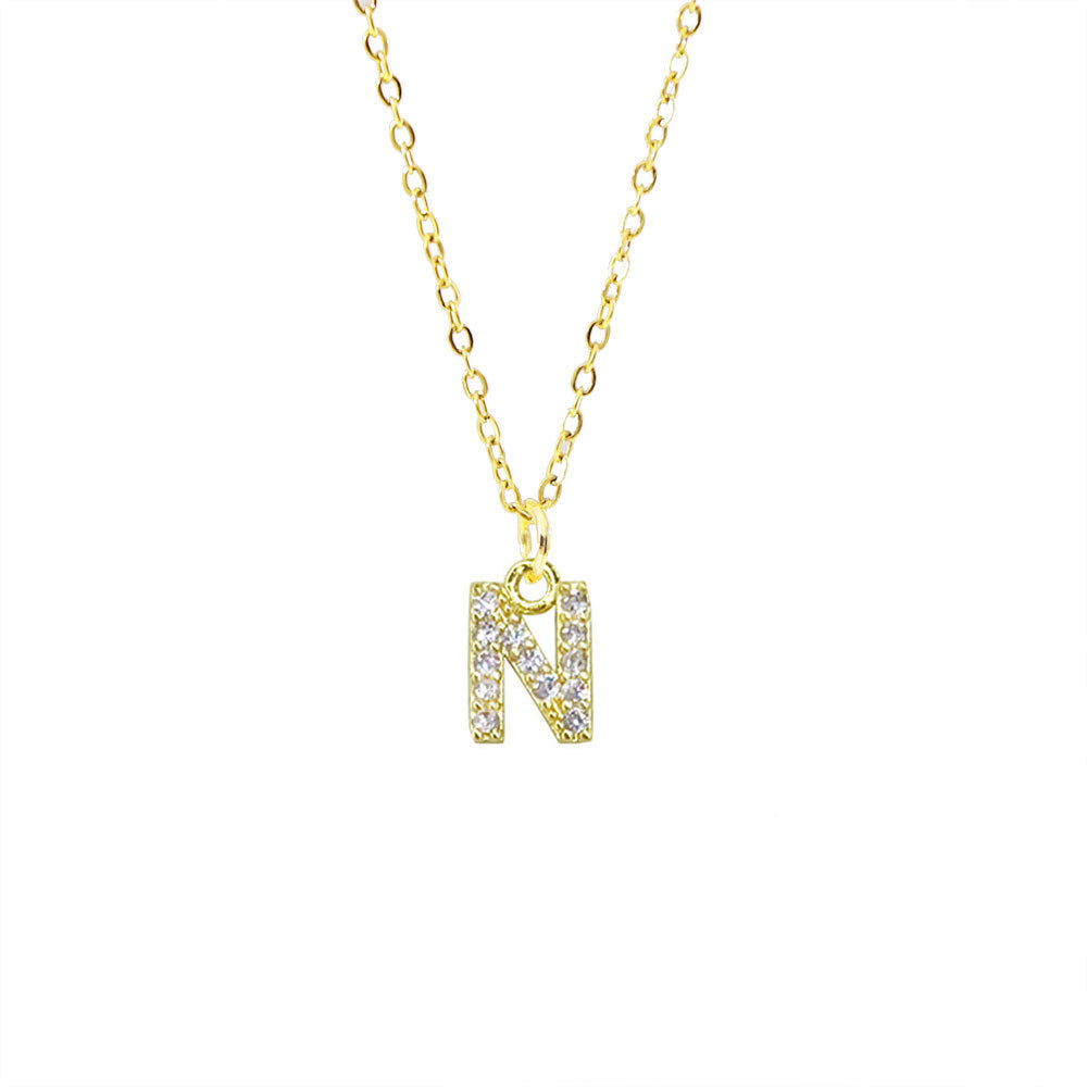 Collar con colgante de cadena de serpiente de oro chapado en acero titanio con forma de letra minimalista para mujer con incrustaciones de circonita cúbica
