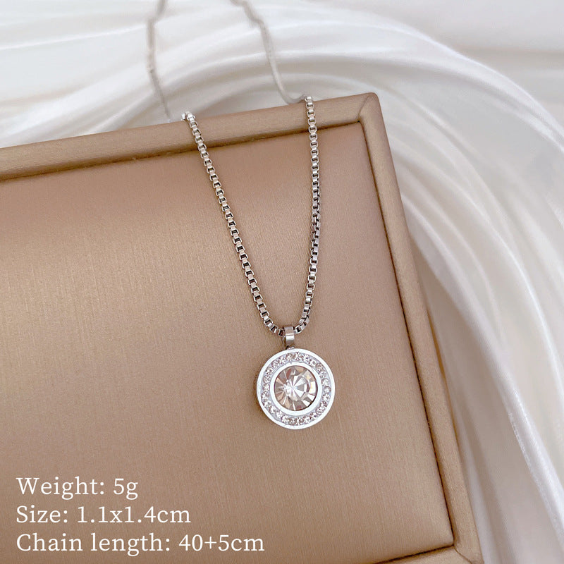 Minimalist Geometric Titanium Steel Collar Chain with Rhinestone Inlay Floral Pendant