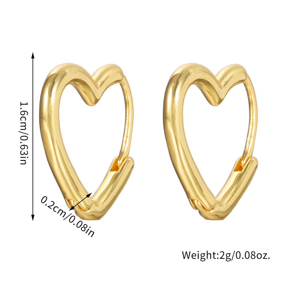 Minimalist Heart-Shaped Copper Earrings with Gold Plating for Women Elegant Lightweight Hoop-Style Ear Clips