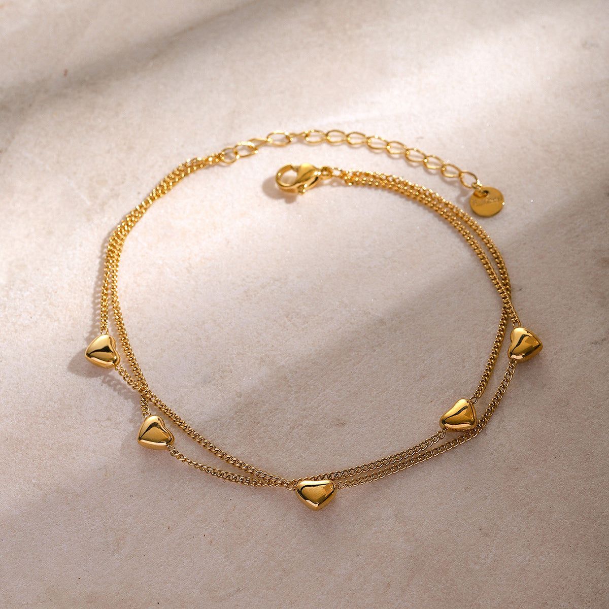 Minimalist Heart-Shaped Stainless Steel Anklet with Double-Layer Design for Women